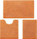 HOMEIDEAS 3 Pieces Bathroom Rugs, Ultra Soft Non Slip Absorbent Chenille Toilet Bath Mat Set (Orange)