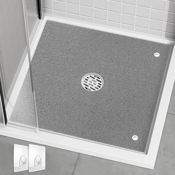 Extra Large Square Shower Mat for Inside Shower, 24 x 24 Inch Shower Floor Mat with Center Drain Hole, Designed for Walk-in Showers, Non-Slip Loofah Mat with Wide Coverage for Stable Standing