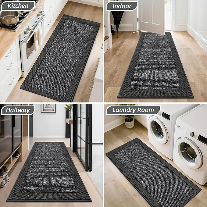 BEQHAUSE Indoor Door Mat 20" x 48", Dirt Trapper Door Mats Non-Slip Entryway Rugs Washable, Resist Dirt Absorbent Welcome Mat, Low Profile Floor Mats for Front Back Door and Entryway, Charcoal