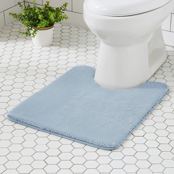 MINIDEAR Toilet Rugs 24x20 - U Shaped Light Blue Thick Memory Foam Contour Rugs,Ultra Soft & Plush Fluffy, Non-Slip, Quick Dry, Absorbent Washable Floor Microfiber Mat for Home Decor Accessories