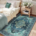 RELEANY Area Rugs 3'x5' Washable Non-Slip, Floral Vintage Distress Medallion Carpet for Living Room Bedroom Dining Room, Teal Green Lake Blue Turquoise