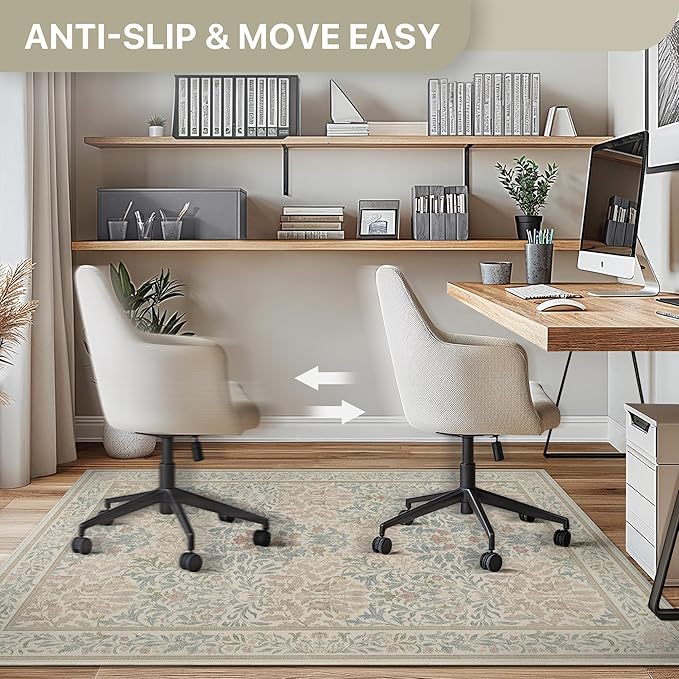 48"x60" Office Chair Mat for Hardwood Tile Floor, Under Desk Carpet Protector for Rolling Computer Chair Mat, Machine Washable Area Rug, Anti-Slip 1/5" Thick Low Pile Thin Vinyl Floor Mat, Beige Pink