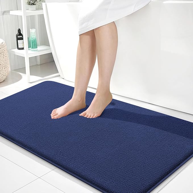 OLANLY Thick Memory Foam Bathroom Runner Rugs 44x24, Extra Soft Absorbent Long Bath Rug, Quick Dry Bath Mats, Non-Slip, Machine Washable Mat, Tub and Shower, Home Decor Accessories, Twilight Sapphire