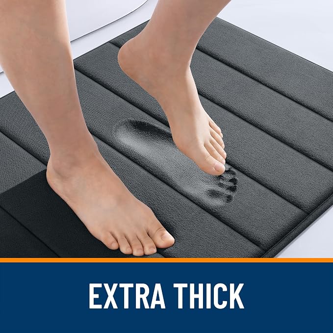 OLANLY Memory Foam Bath Mat 35x16, Super Soft Absorbent Bathroom Rugs, Quick Dry, Machine Washable Shower Floor Rugs, Bathmat Carpet, Bathroom Home Decor Accessories, Dark Gray