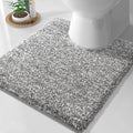 Yimobra Fluffy Toilet Rugs U Shaped, Shaggy Soft Comfortable Non Slip, Water Absorbent Microfiber Bath Mat, Dries Quickly, Machine Washable Thick Bathroom Floor Rugs, 24"x 20", Light Gray and White