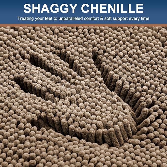 Smiry Luxury Chenille Bathroom Rugs 47x20, Extra Soft and Absorbent Shaggy Bath Mat, Machine Washable, Non-Slip Plush Carpet Runner for Tub, Shower, and Floor, Home Decor Accessories, Camel