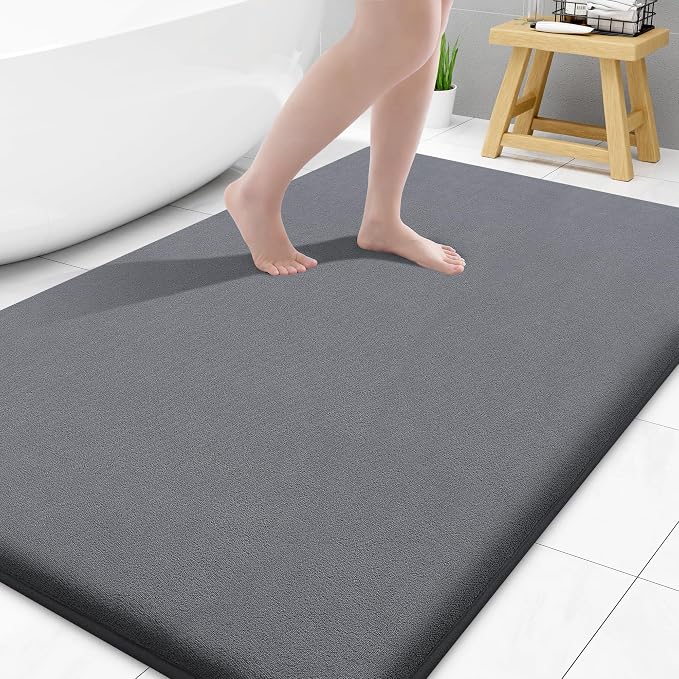 Smiry Memory Foam Bath Mat 47x32, Extra Soft and Absorbent Bathroom Mats, Non Slip Washable Carpet for Floor, Shower and Tub, Dark Grey