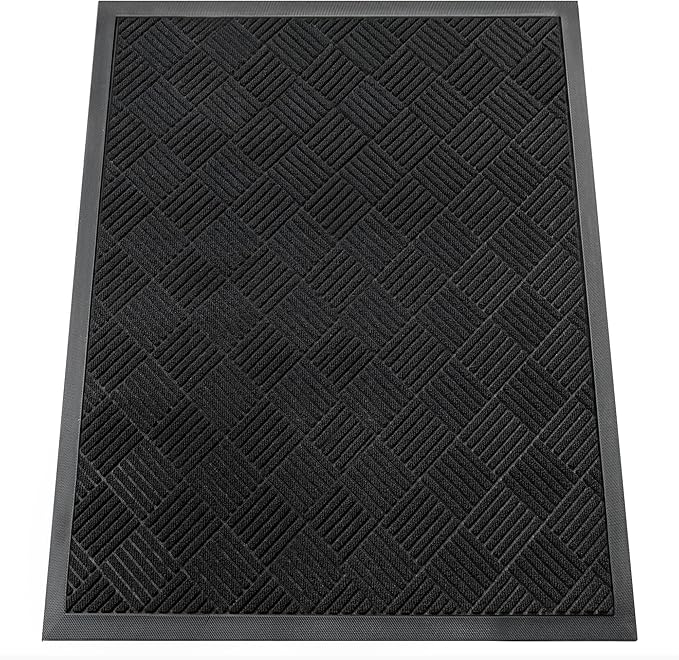 Indoor Outdoor Door Mat, 4’x 3' Doormat for Entryway, Rubber Backing Non Slip Front Door Mat Outside Entrance, Super Absorbent Commercial Floor Mat for Home Office, Black