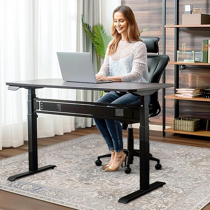 48"x60" Office Chair Mat for Hardwood Tile Floor, Under Desk Carpet Protector for Rolling Computer Chair Mat, Machine Washable Area Rug, Anti-Slip 1/5" Thick Low Pile Thin Vinyl Floor Mat, Khaki Blue
