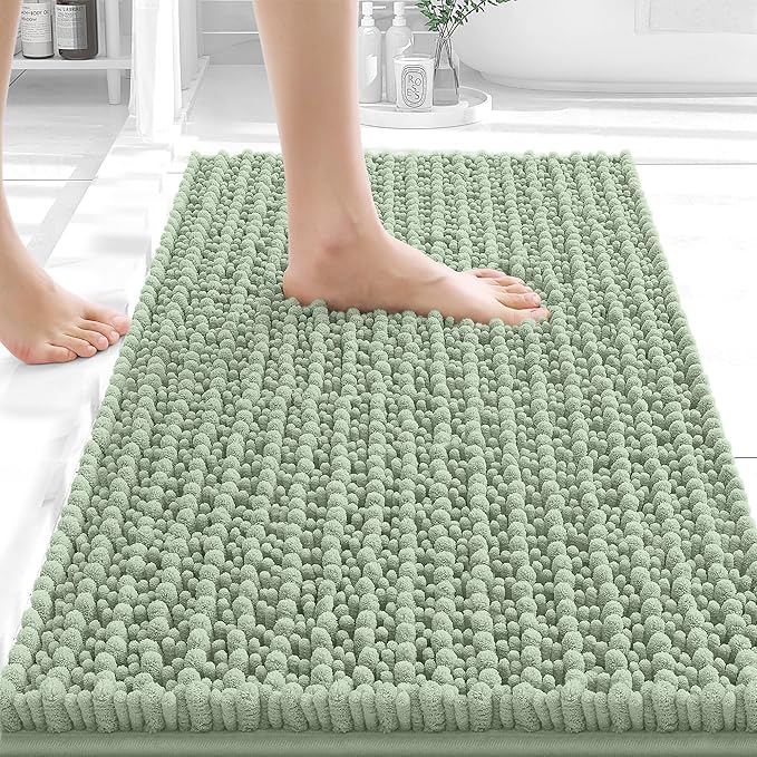 OLANLY Bathroom Rug Mat 24x16, Thick Soft and Absorbent Chenille Bath Mat, Non-Slip Rubber Backing, Machine Washable Quick Dry Bath Rugs for Tub Shower Floor, Home Decor Accessories, Sage Green