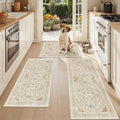 Madane Washable Kitchen Rug Set of 3, Small Area Rug Non-Slip Vintage Entryway Door Mat Indoor Entrance, Low Pile Floor Carpet Runner for Inside Front Door Entry Laundry (2x3+2x4+2x5, Beige/Blue)