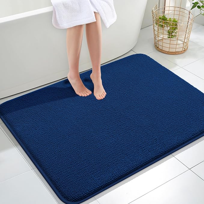 OLANLY Thick Memory Foam Large Bathroom Rugs 40x32, Extra Soft Absorbent Bath Rug, Quick Dry Bath Mats, Non-Slip, Machine Washable Carpet for Bathroom, Tub and Shower, Home Decor Accessories, Navy