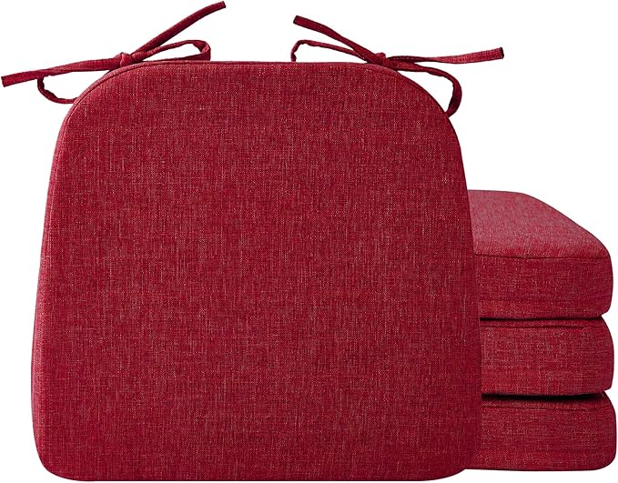 Ruqmuis Chair Cushions for Dining Chairs, 2" Thick Seat Cushions for Kitchen Chairs, D-Shaped Chair Pads with Washable Cover, Ties and Non Slip Backing, 17'' x 16'', Set of 4, Red