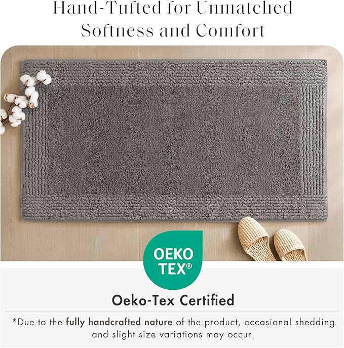 Madison Park Splendor Reversible 100% Cotton Tufted Bathroom Rug-3000 GSM Hotel Quality Luxurious Plush Medium Pile Bath Mat Absorbent, Quick Dry, Shower Room Décor, 17x24 Charcoal