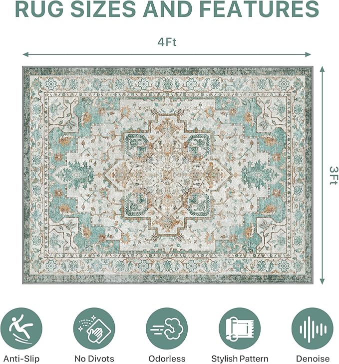 36"x48" Office Chair Mat for Hardwood Tile Floor, Under Desk Carpet Protector for Rolling Computer Chair Mat, Machine Washable Area Rug, Anti-Slip 1/5" Thick Low Pile Thin Vinyl Floor Mat, Cyan