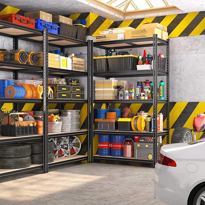 REIBII 2400LBS Garage Shelving Heavy Duty,5 Tier Storage Shelves Adjustable Metal Shelving Unit,Garage Shelves for Basement,Warehouse,Commercial,Pantry,Closet,Kitchen 72x35.55x16,Black