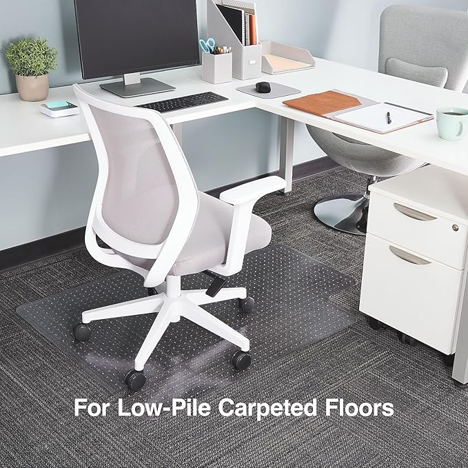 Staples Office Chair Mat, Clear Floor Mats with Lip, Low-Pile Carpets, Extended Under-Desk Coverage, 48 x 36 Inch, Smooth Glide