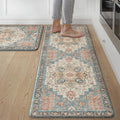 GENIMO Kitchen Mats for Floor 2PCs, Washable Anti Fatigue Mat for Cushioned, 17.3"x47"+17.3"x30", Waterproof Kitchen Rugs, Non Slip Comfort Standing Mat Rug for Home, Sink, Laundry, Blue&Salmon