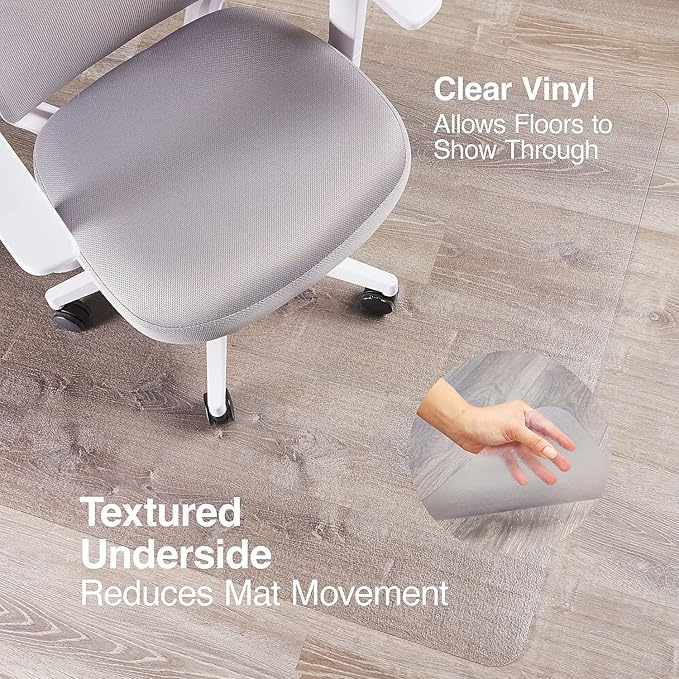 Staples Office Chair Mat, Clear Floor Mats with Lip, Hard Floors, Textured Underside, Extended Under-Desk Coverage, 53 x 45 Inch, Smooth Glide