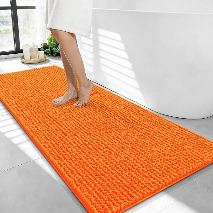 OLANLY Thick Bathroom Runner Rugs 44x24, Extra Soft Absorbent Chenille Bath Rugs, Rubber Backing, Machine Wash Dry, Long Bath Mats for Bathroom Floor, Tub and Shower, Home Decor Accessories, Orange