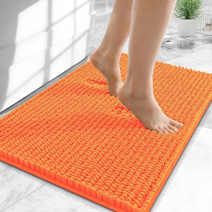 OLANLY Thick Small Bathroom Rugs 24x16, Extra Soft Absorbent Chenille Bath Rugs, Rubber Backing, Machine Wash Dry, Bath Mats for Bathroom Floor, Tub and Shower, Home Decor Accessories, Orange
