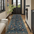 DUKINO 3x10 Washable Runner Rug for Hallway, Lightweight Long Kitchen Rug with Low Pile Design, Vintage Animal Non Shedding Thin Indoor Carpet for Entryway, Bathroom, Bedroom, Laundry Room, Navy Blue