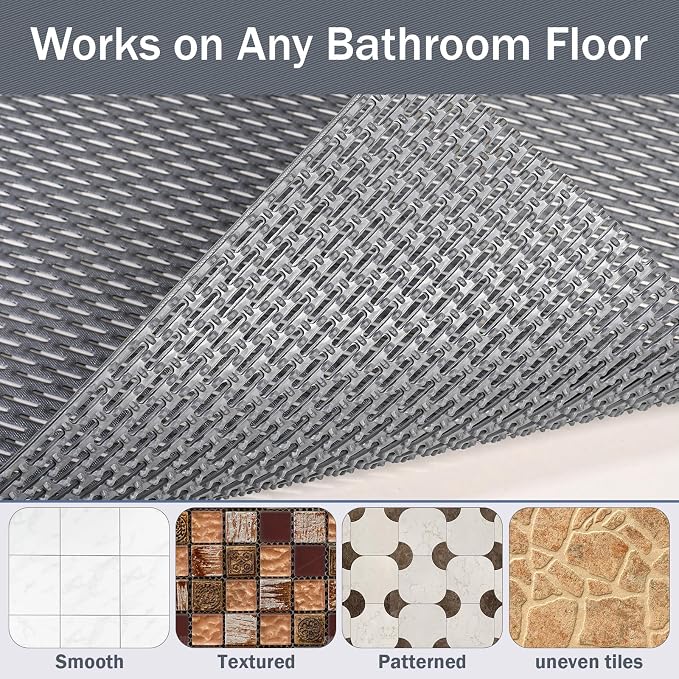 Bathroom Non Slip Shower Mat, Gray 24x16 Inch Bathtub Mat, Non Slip Bathroom Mat for Elderly and Kids, Easy to Dry, Fast-Dry Drainage Hole, Easy to Prune