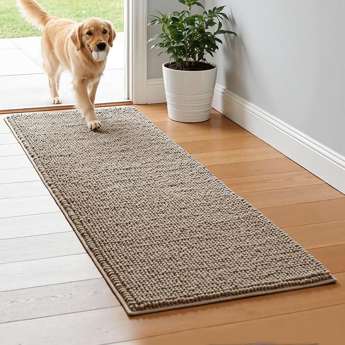 SUBRTEX Bathroom Rugs, 24" x 60" Chenille Bath Rug Soft Short Plush Bath Mat Soft Shower Mat Water Absorbent Shower Mat Quick Dry Machine Washable, Taupe Brown