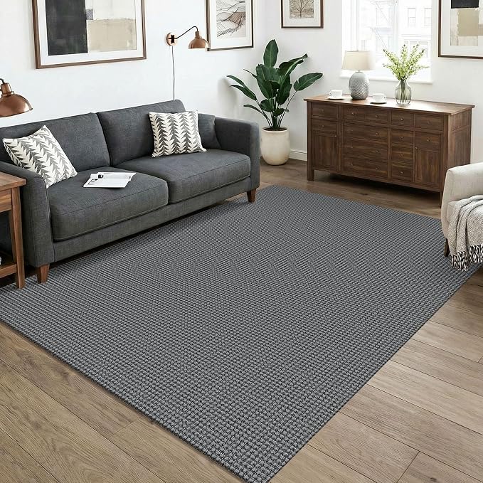 KOZYFLY Washable 5x7 Living Room Rug, Non Slip Woven Area Rugs, Braided Floor Carpet for Entryway, Kitchen, Bedroom, Dining Room, Office, Cotton Rug Indoor Decor, Grey/Dark Grey