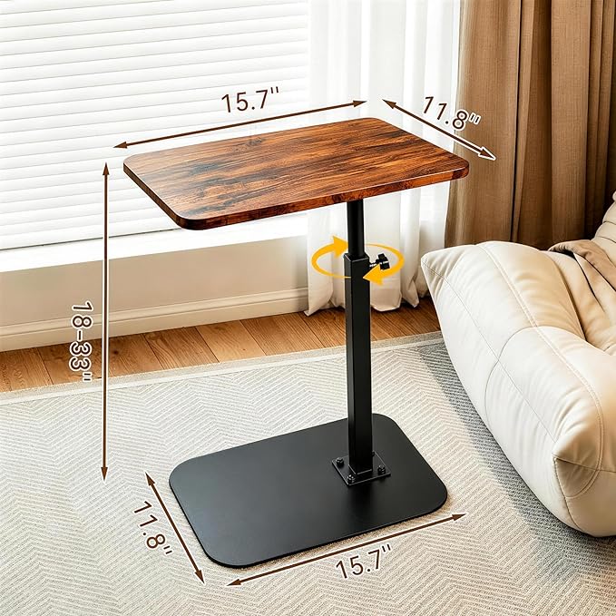 Adjustable TV Tray Table, 360° Swivel C-Shaped End Table that Slides Under Couch, Sofa, Bed, Recliner Chair, Small Side Table Desk for Laptop, Food Eating, Living Room, Bedroom, Small Spaces