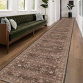 Hazo Haus Brown Washable 3x20 Extra Long Hallway Runner Rug, Neutral Boho Large Kitchen Floor Rug Indoor, Non-Slip Stain & Fade Resistant, Vintage Dark Earthy Taupe Floral Décor (3x20 Brown)