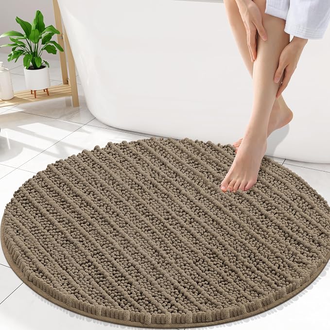 Smiry Bathroom Rugs Mat Round 30x30, Soft Absorbent Chenille Bath Rugs, Non Slip Rubber Backing Machine Washable Quick Dry Bath Mats for Bathroom Floor, Tub, Shower, Home Accessories, Camel