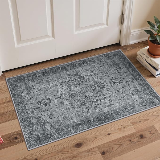 GENIMO Kitchen Rugs Non Slip Washable, 2PCS Kitchen Mats for Floor, Cushioned Standing Mat, Kitchen Runner Rug Floor Mat for Kitchen Decor, Laundry, Sink, Home, 20"x32"+20"x48", Vintage Grey
