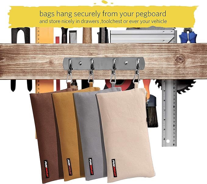 FunOwlet Utility Bag, Canvas Zipper Tool Bags - Heavy Duty Tools Pouch with Carabiner, Multi-Purpose Storage Organizer Clip on Tote Pouches in White, Gray, Tan, Brown, 4 Pack