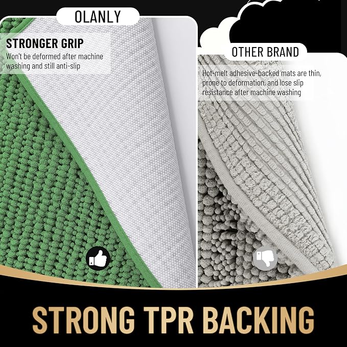 OLANLY Thick Bathroom Rugs 36x24, Extra Soft Absorbent Chenille Bath Rugs, Rubber Backing, Machine Wash Dry, Bath Mats for Bathroom Floor, Tub and Shower, Home Decor Accessories, Olive Green