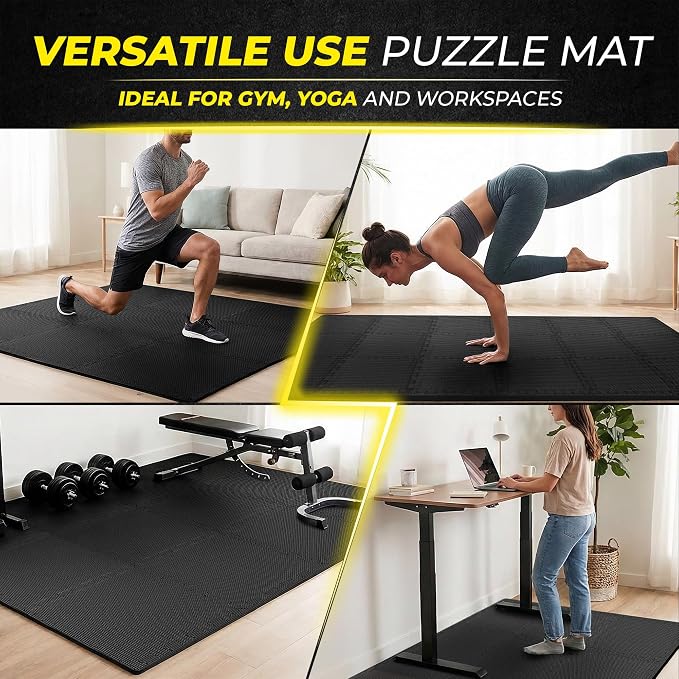 bemaxx Gym Mats Set - 18 pcs EVA Interlocking Foam Floor Tiles (12.6"x12.6"x0.4") 18sqft Protective Gym Flooring Sports Home Workout Exercise Mats Puzzle Garage Fitness Play-Room Pool Treadmill Bike