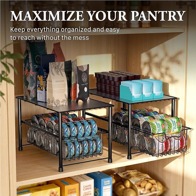 Simple Houseware Stackable Under Sink Cabinet Sliding Basket Organizer Drawer, Black