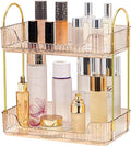 Akinbas 2 Tier Bathroom Organizer Countertop Makeup Perfume Tray Skincare Organizer for Bathroom Dresser Vanity (Gold)