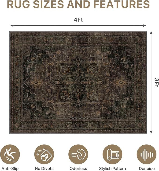 36"x48" Office Chair Mat for Hardwood Tile Floor, Under Desk Carpet Protector for Rolling Computer Chair Mat, Machine Washable Area Rug, Anti-Slip 1/5" Thick Low Pile Thin Vinyl Floor Mat, Brown