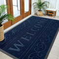 OLANLY Welcome Door Mat Indoor Outdoor Entrance, Heavy Duty Sturdy Front Door Mat, Waterproof All-Weather Doormat, Stain Resistant, Low Profile, Easy Clean Patio Entryway Mat, 59 x 35, Navy Blue