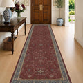 Burgundy 3x10 Long Runner Rug for Hallway - Washable Large Kitchen Rug, Low Pile Thin Carpet for Bedroom Bedside, Foyer, Non Slip Unique Bohemian Red Décor