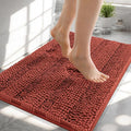 OLANLY Thick Small Bathroom Rugs 24x16, Extra Absorbent Chenille Striped Bath Rugs, Rubber Backing, Machine Wash, Bath Mats for Bathroom, Tub and Shower, Home Decor Accessories, Rustic Terracotta