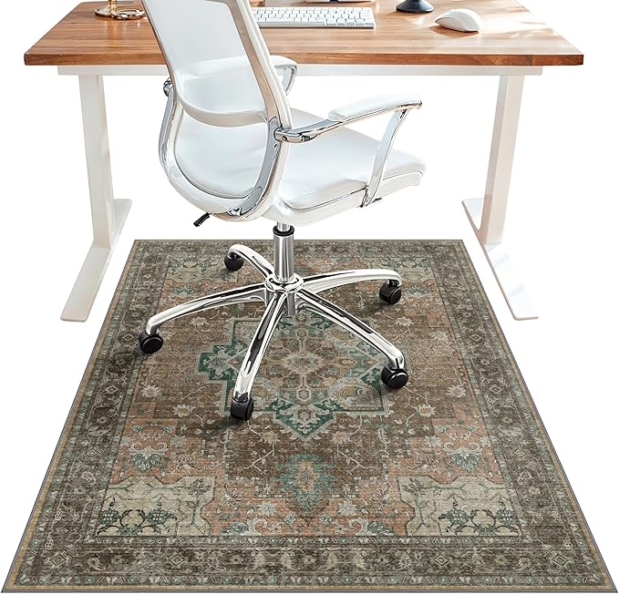 48"x60" Office Chair Mat for Hardwood Tile Floor, Under Desk Carpet Protector for Rolling Computer Chair Mat, Machine Washable Area Rug, Anti-Slip 1/5" Thick Low Pile Thin Vinyl Floor Mat, Rosewood