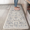 KIMODE Kitchen Anti Fatigue Mat,Ergonomic Standing Kitchen Rugs Sets of 2,Boho Kitchen Rug Stain Resistant,Non Slip Waterproof Kitchen Sink Rug,Blue 20"x47"+20"x32"
