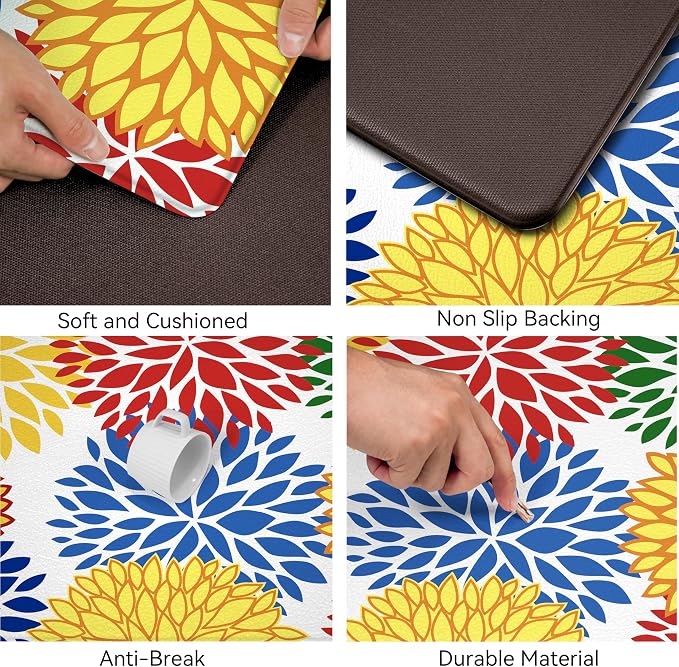 Kitchen Mats Set of 2 Cushioned Anti Fatigue Kitchen Rugs Non Slip Waterproof Kitchen Runner Memory Foam Floor Mat Comfort Standing Mat for Sink,Office,Laundry, Multi Color