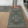 GENIMO Kitchen Mats for Floor 2PCs, Washable Anti Fatigue Mat for Cushioned, 17.3"x47"+17.3"x30", Waterproof Kitchen Rugs, Non Slip Comfort Standing Mat Rug for Home, Sink, Laundry, Forest Green
