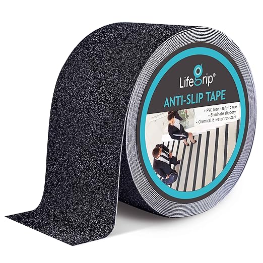 Lifegrip Anti Slip Tape, 3 Inch x 25 Foot Non-Slip Traction Grip Tape for Stairs, Waterproof Stair Treads Grip Non Slip, Non Skid Tape for Steps, Outdoor Black Grip Tape (3" X 25')