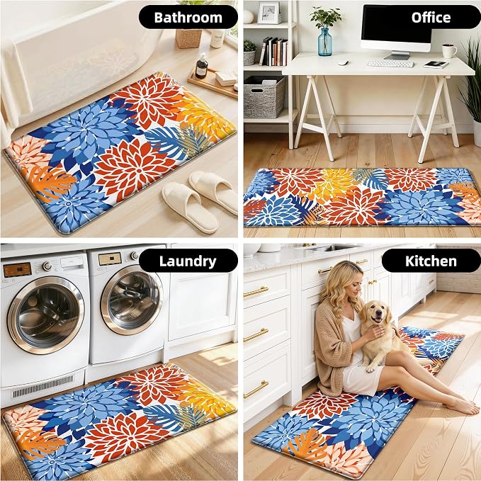 Arenarug Kitchen Mats for Floor 2PCS Cushioned Anti Fatigue Kitchen Mats Waterproof Non Slip Kitchen Mat Rug Set Comfort Foam Standing Mat for Sink, Laundry, Office, 24"x39"+24"x59", Red Blue