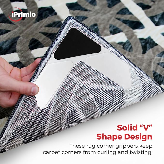 StepNGrip iPrimio Rug Gripper - Secure Rug Corner Grippers for Indoor & Outdoor Use - Helps Prevent Curling & Slipping - Ideal Carpet Tape to Keep from Curling - 6.5 x 6.5 inches - White (Pack of 8)