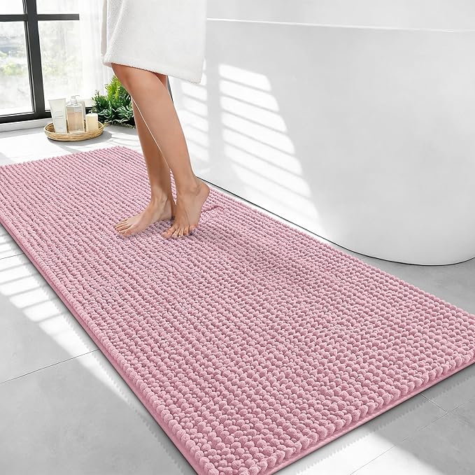 OLANLY Thick Bathroom Runner Rugs 44x24, Extra Soft Absorbent Chenille Bath Rugs, Rubber Backing, Machine Wash Dry, Long Bath Mats for Bathroom, Tub and Shower, Home Decor Accessories, Dusty Rose